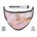 Rose Pink Marble & Digital Gold Frosted Foil V3 - Made in USA Mouth Cover Unisex Anti-Dust Cotton Blend Reusable & Washable Face Mask with Adjustable Sizing for Adult or Child