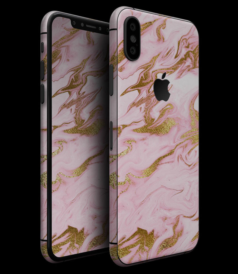 Rose Pink Marble & Digital Gold Frosted Foil V3 - iPhone XS MAX, XS/X, 8/8+, 7/7+, 5/5S/SE Skin-Kit (All iPhones Available)