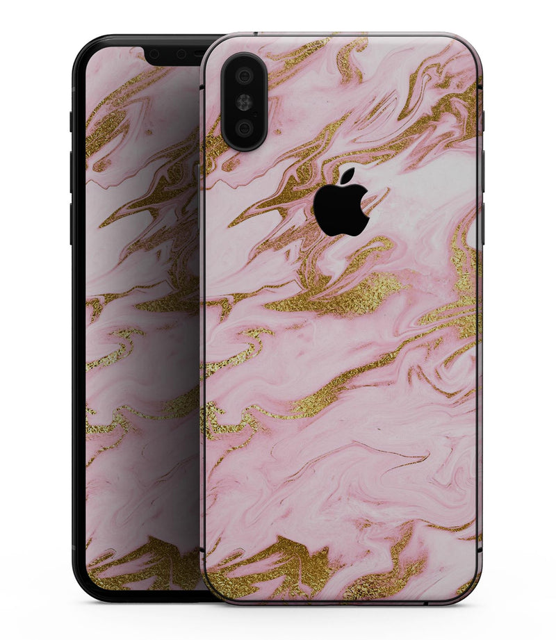 Rose Pink Marble & Digital Gold Frosted Foil V3 - iPhone XS MAX, XS/X, 8/8+, 7/7+, 5/5S/SE Skin-Kit (All iPhones Available)