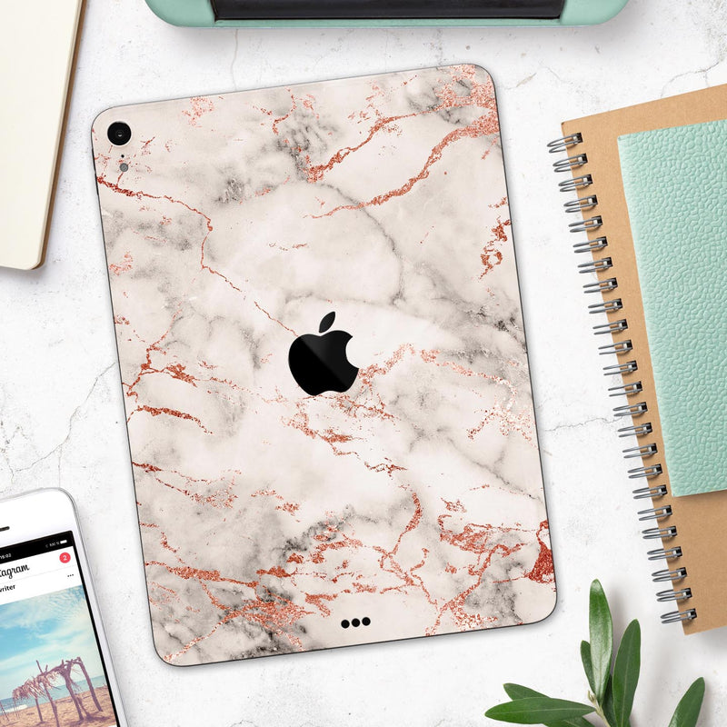 Rose Pink Marble & Digital Gold Frosted Foil V4 - Full Body Skin Decal for the Apple iPad Pro 12.9", 11", 10.5", 9.7", Air or Mini (All Models Available)