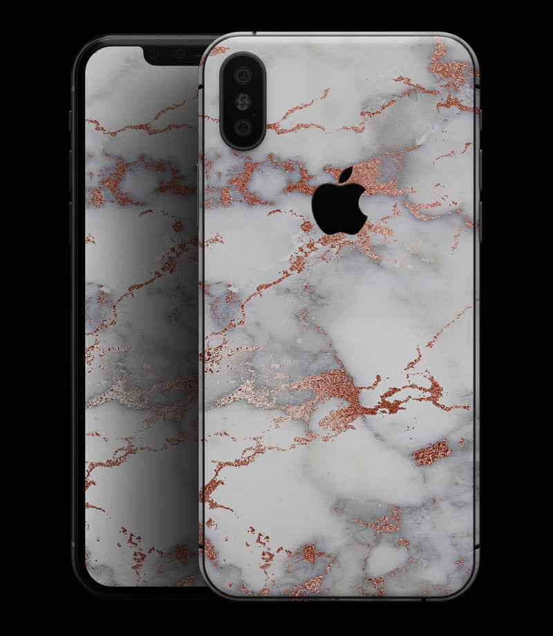 Rose Pink Marble & Digital Gold Frosted Foil V9 - iPhone XS MAX, XS/X, 8/8+, 7/7+, 5/5S/SE Skin-Kit (All iPhones Available)