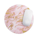 Rose Pink Marble & Digital Gold Frosted Foil V11// WaterProof Rubber Foam Backed Anti-Slip Mouse Pad for Home Work Office or Gaming Computer Desk
