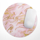 Rose Pink Marble & Digital Gold Frosted Foil V11// WaterProof Rubber Foam Backed Anti-Slip Mouse Pad for Home Work Office or Gaming Computer Desk