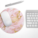 Rose Pink Marble & Digital Gold Frosted Foil V11// WaterProof Rubber Foam Backed Anti-Slip Mouse Pad for Home Work Office or Gaming Computer Desk