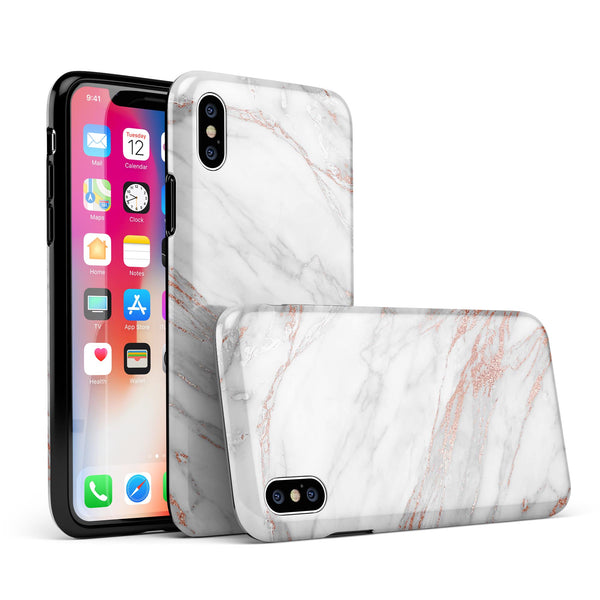 Rose Pink Marble & Digital Gold Frosted Foil V7 - iPhone X Swappable Hybrid Case