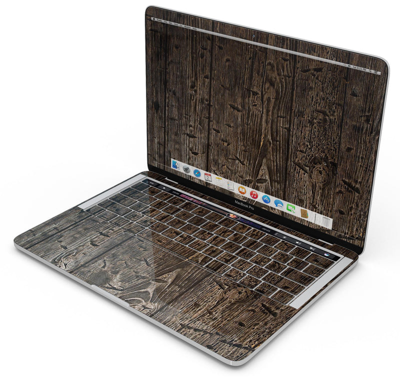 Rough Textured Dark Wooden Planks - Skin Decal Wrap Kit Compatible with the Apple MacBook Pro, Pro with Touch Bar or Air (11", 12", 13", 15" & 16" - All Versions Available)