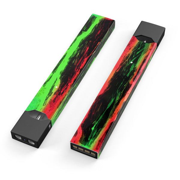 Running Neon Green and Coral WaterColor Paint - Premium Decal Protective Skin-Wrap Sticker compatible with the Juul Labs vaping device