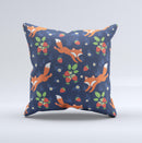Running Orange Navy Vector Fox Pattern ink-Fuzed Decorative Throw Pillow