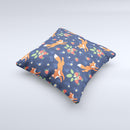 Running Orange Navy Vector Fox Pattern ink-Fuzed Decorative Throw Pillow