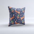 Running Orange Navy Vector Fox Pattern ink-Fuzed Decorative Throw Pillow