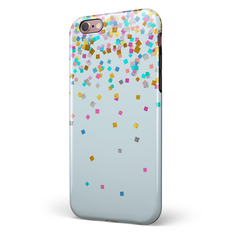 Scattered Multicolor Shapes Over Blue  iPhone 6/6s or 6/6s Plus 2-Piece Hybrid INK-Fuzed Case