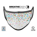 Scattered Multicolor Shapes Over White - Made in USA Mouth Cover Unisex Anti-Dust Cotton Blend Reusable & Washable Face Mask with Adjustable Sizing for Adult or Child