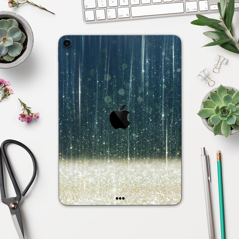 Scratched Blue and Gold Showers - Full Body Skin Decal for the Apple iPad Pro 12.9", 11", 10.5", 9.7", Air or Mini (All Models Available)