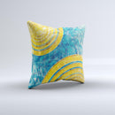 Scratched Blue and Gold Surface Ink-Fuzed Decorative Throw Pillow
