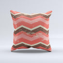 Scratched Coral & Brown Layered Chevron V1 Ink-Fuzed Decorative Throw Pillow