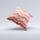 Scratched Coral & Brown Layered Chevron V1 Ink-Fuzed Decorative Throw Pillow