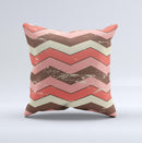 Scratched Coral & Brown Layered Chevron V4 Ink-Fuzed Decorative Throw Pillow