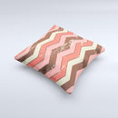 Scratched Coral & Brown Layered Chevron V4 Ink-Fuzed Decorative Throw Pillow