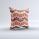 Scratched Coral & Brown Layered Chevron V4 Ink-Fuzed Decorative Throw Pillow