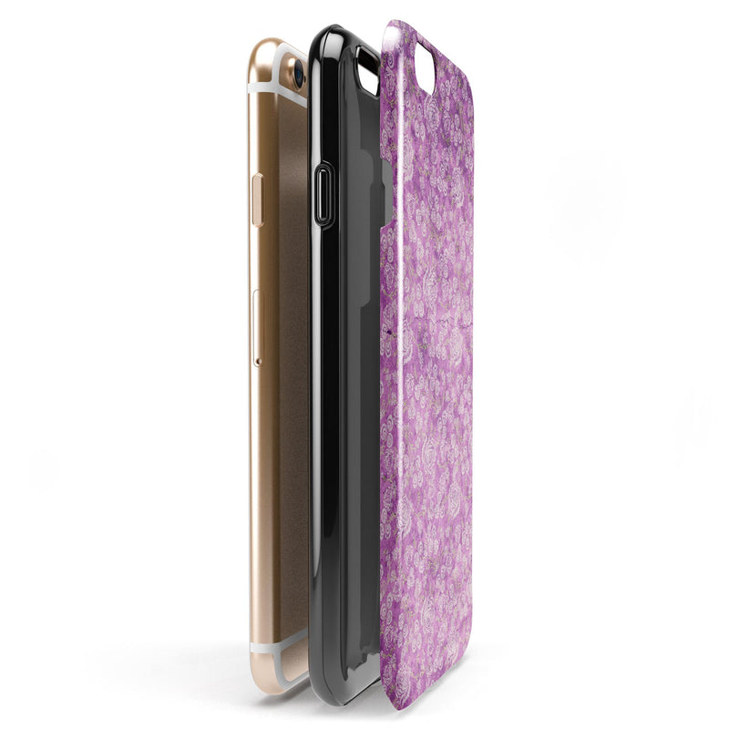 Scratched Purple Grunge Floral Pattern iPhone 6/6s or 6/6s Plus 2-Piece Hybrid INK-Fuzed Case