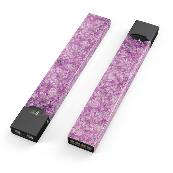 Scratched Purple Grunge Floral Pattern - Premium Decal Protective Skin-Wrap Sticker compatible with the Juul Labs vaping device