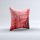 Scratched Red Surface with Black Music Note Ink-Fuzed Decorative Throw Pillow