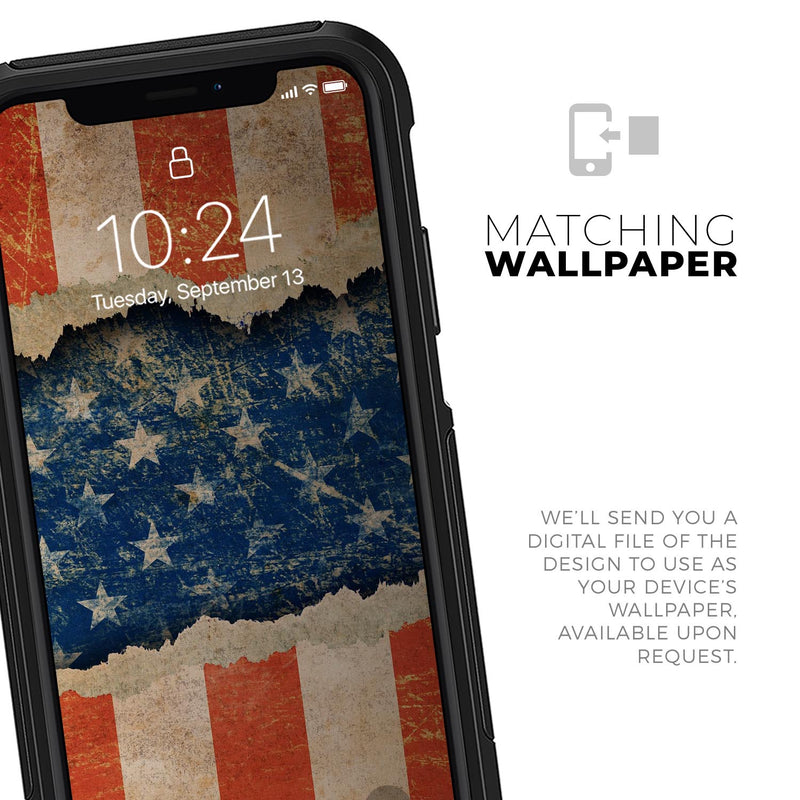 Scratched Surface Peeled American Flag - Skin Kit for the iPhone OtterBox Cases