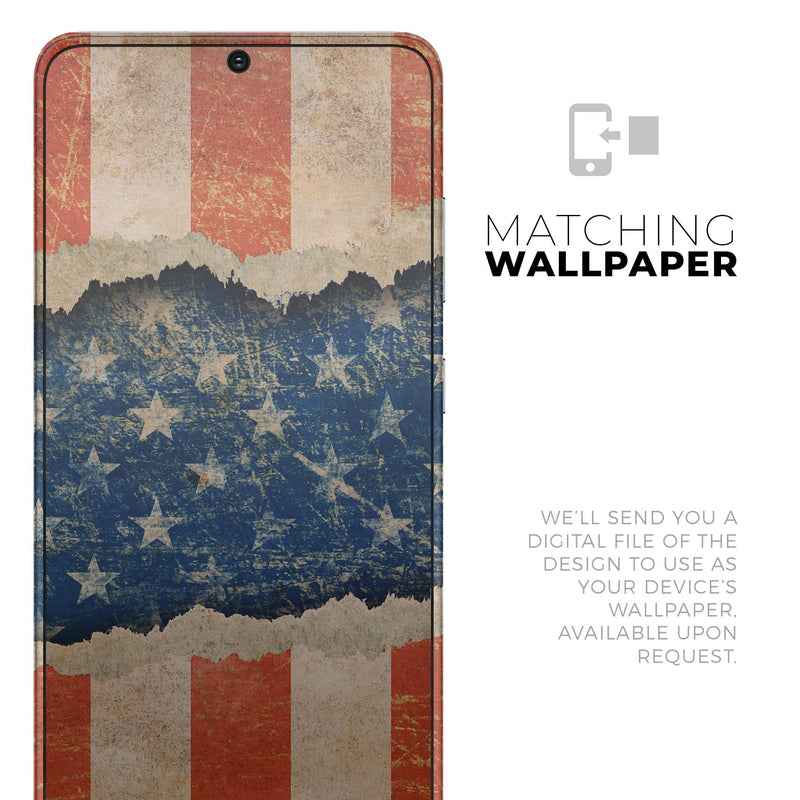 Scratched Surface Peeled American Flag - Skin-Kit for the Samsung Galaxy S-Series S20, S20 Plus, S20 Ultra , S10 & others (All Galaxy Devices Available)