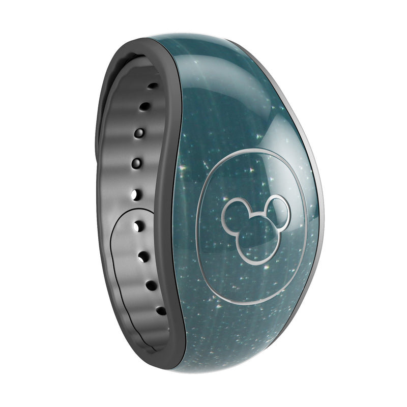 Scratched Teal and White Surface with Silver Sparkle - Decal Skin Wrap Kit for the Disney Magic Band