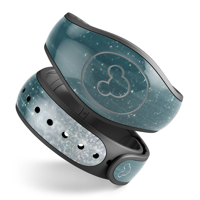Scratched Teal and White Surface with Silver Sparkle - Decal Skin Wrap Kit for the Disney Magic Band