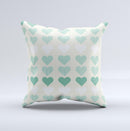 Scratched Vintage Green Hearts ink-Fuzed Decorative Throw Pillow