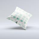 Scratched Vintage Green Hearts ink-Fuzed Decorative Throw Pillow
