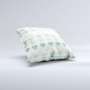 Scratched Vintage Green Hearts ink-Fuzed Decorative Throw Pillow