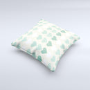 Scratched Vintage Green Hearts ink-Fuzed Decorative Throw Pillow