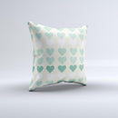 Scratched Vintage Green Hearts ink-Fuzed Decorative Throw Pillow