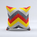 Scratched Yellow Red Accented Chevron Pattern V3 ink-Fuzed Decorative Throw Pillow