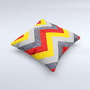 Scratched Yellow Red Accented Chevron Pattern V3 ink-Fuzed Decorative Throw Pillow