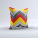 Scratched Yellow Red Accented Chevron Pattern V3 ink-Fuzed Decorative Throw Pillow
