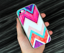 The Abstract Red, Grey and White ZigZag Pattern Skin Set for the iPhone 5-5s Skech Glow Case