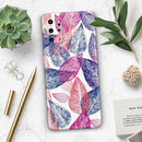 Seamless Pink & Blue Color Leaves - Premium Vinyl Skin Decal for Samsung Galaxy S25 Ultra, S24, S23, S22 & All Galaxy S Models