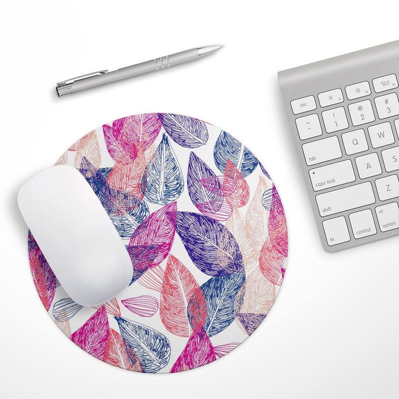 Seamless Pink & Blue Color Leaves// WaterProof Rubber Foam Backed Anti-Slip Mouse Pad for Home Work Office or Gaming Computer Desk