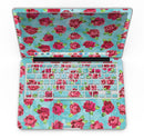 Shabby Chic Flowers over Aqua Watercolor Pattern - MacBook Pro with Retina Display Full-Coverage Skin Kit