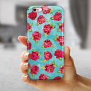 Shabby Chic Flowers over Aqua Watercolor Pattern iPhone 6/6s or 6/6s Plus 2-Piece Hybrid INK-Fuzed Case