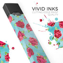 Shabby Chic Flowers over Aqua Watercolor Pattern - Premium Decal Protective Skin-Wrap Sticker compatible with the Juul Labs vaping device