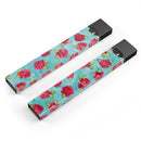 Shabby Chic Flowers over Aqua Watercolor Pattern - Premium Decal Protective Skin-Wrap Sticker compatible with the Juul Labs vaping device