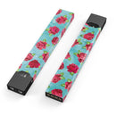 Shabby Chic Flowers over Aqua Watercolor Pattern - Premium Decal Protective Skin-Wrap Sticker compatible with the Juul Labs vaping device