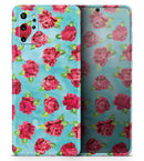 Shabby Chic Flowers over Aqua Watercolor Pattern - Premium Vinyl Skin Decal for Samsung Galaxy S25 Ultra, S24, S23, S22 & All Galaxy S Models