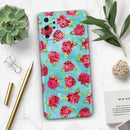 Shabby Chic Flowers over Aqua Watercolor Pattern - Premium Vinyl Skin Decal for Samsung Galaxy S25 Ultra, S24, S23, S22 & All Galaxy S Models