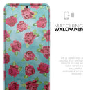 Shabby Chic Flowers over Aqua Watercolor Pattern - Premium Vinyl Skin Decal for Samsung Galaxy S25 Ultra, S24, S23, S22 & All Galaxy S Models