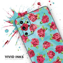 Shabby Chic Flowers over Aqua Watercolor Pattern - Premium Vinyl Skin Decal for Samsung Galaxy S25 Ultra, S24, S23, S22 & All Galaxy S Models